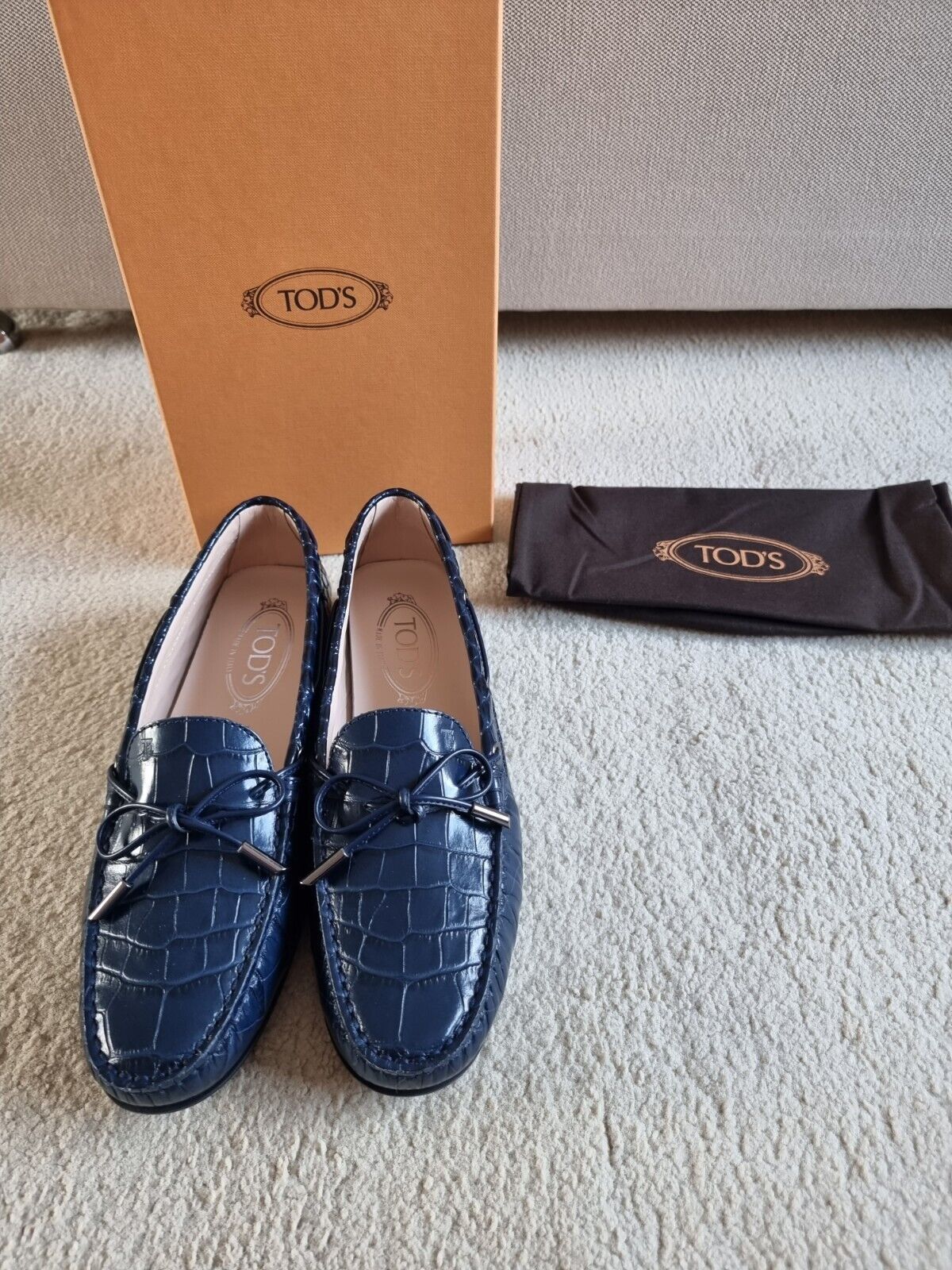 Blue Croc Embossed Loafers Size 395 navy leather