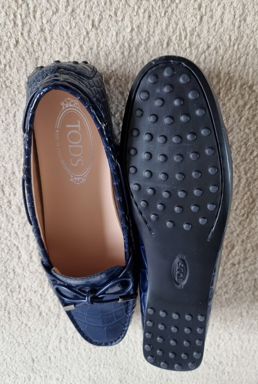 Blue Croc Embossed Loafers Size 395 navy leather