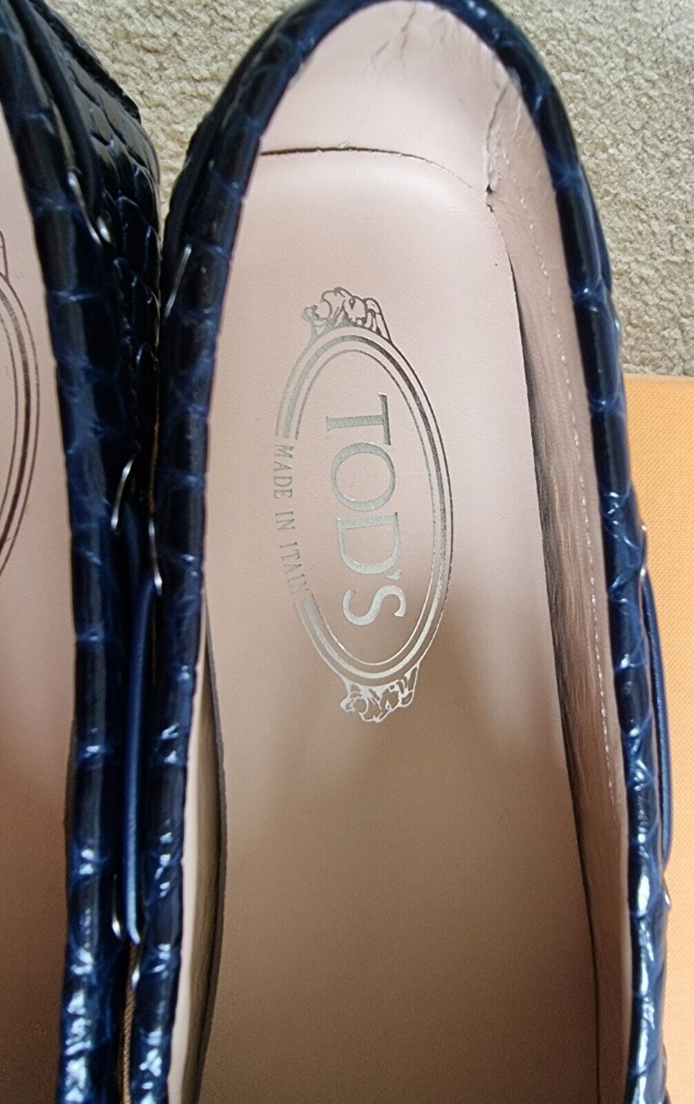 Blue Croc Embossed Loafers Size 395 navy leather