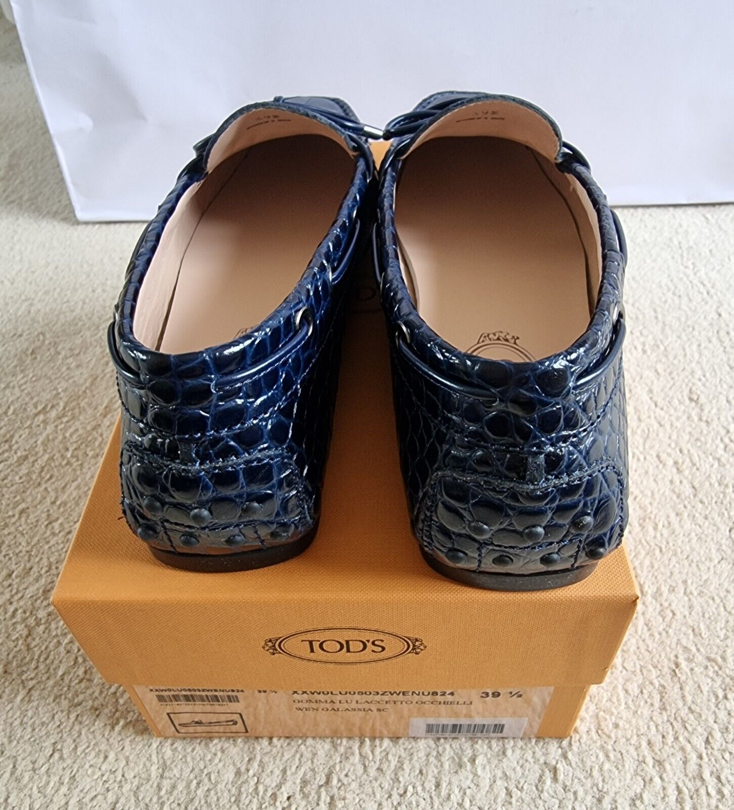 Blue Croc Embossed Loafers Size 395 navy leather