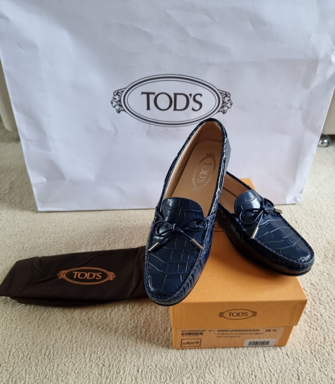 Blue Croc Embossed Loafers Size 395 navy leather