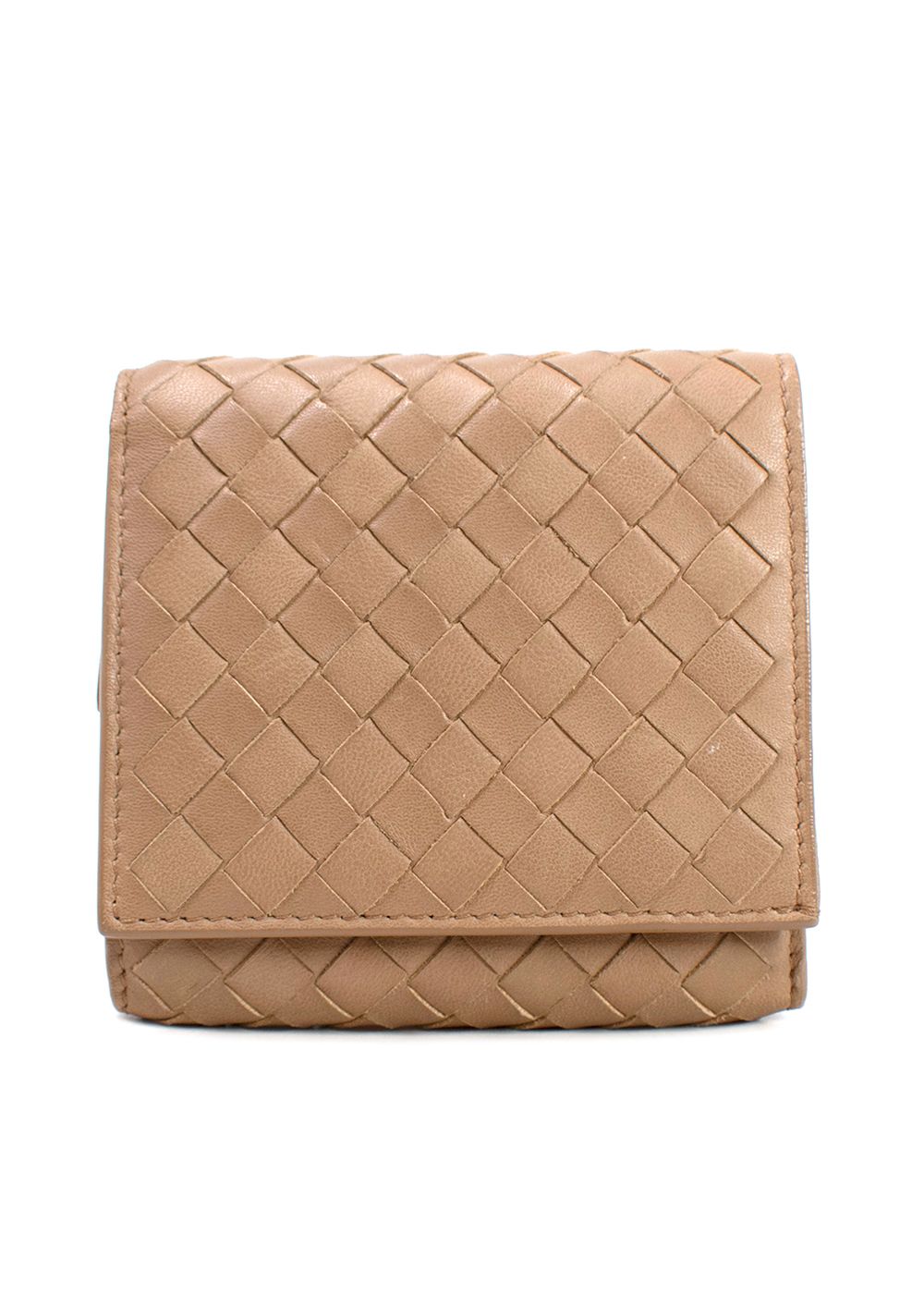 Preowned Bottega Veneta  Beige  Small Intrecciato Tri-Fold Wallet leather