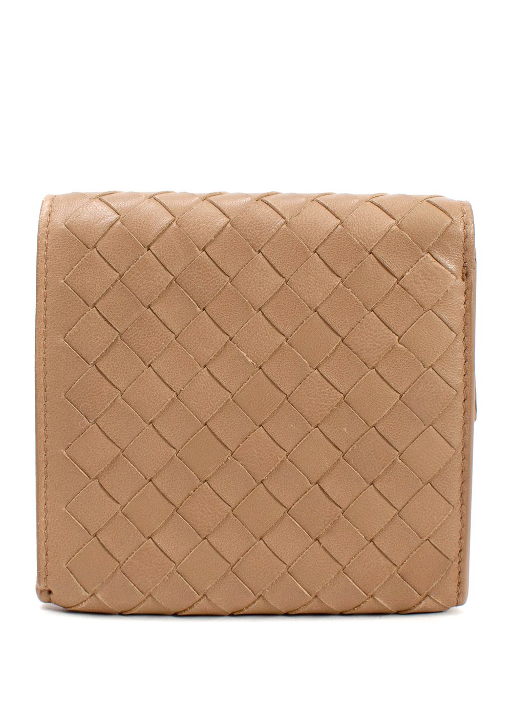 Preowned Bottega Veneta  Beige  Small Intrecciato Tri-Fold Wallet leather