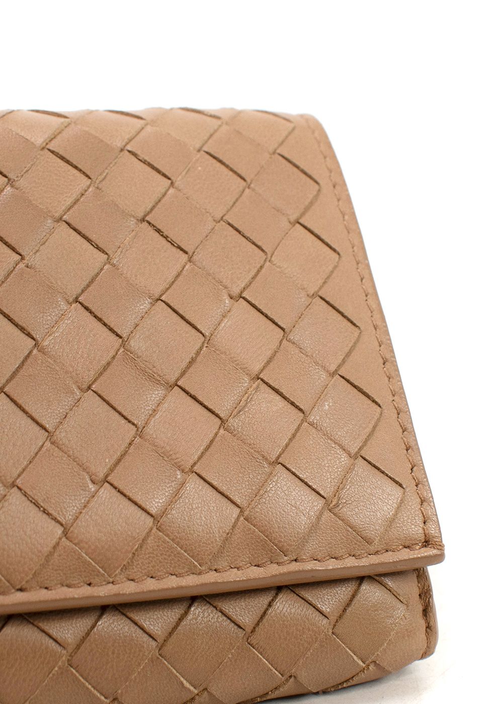 Preowned Bottega Veneta  Beige  Small Intrecciato Tri-Fold Wallet leather