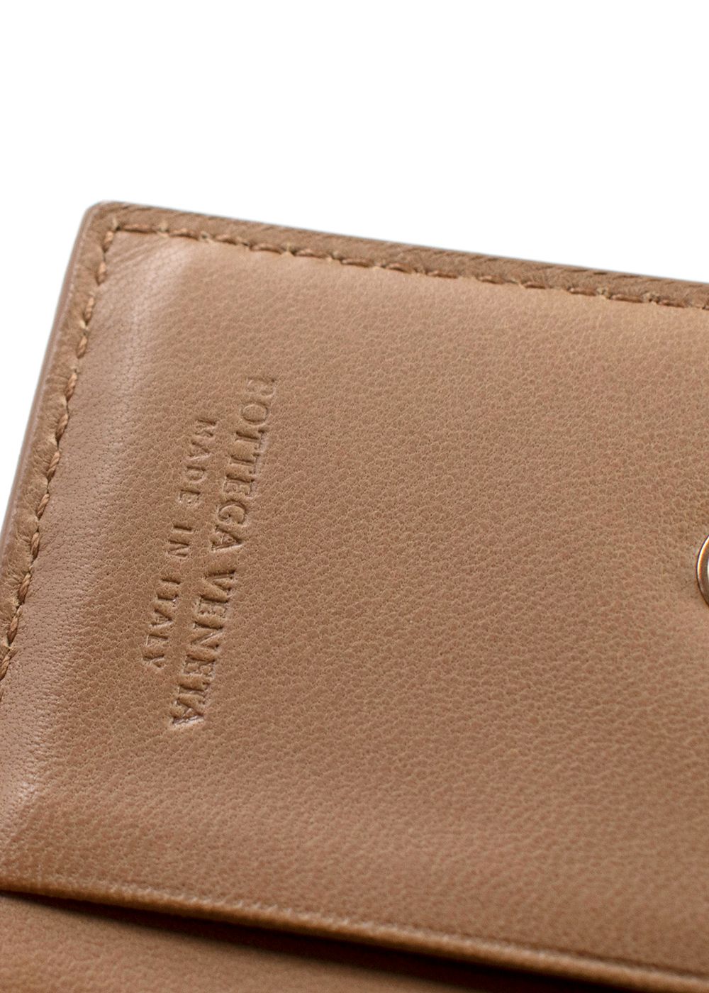 Preowned Bottega Veneta  Beige  Small Intrecciato Tri-Fold Wallet leather