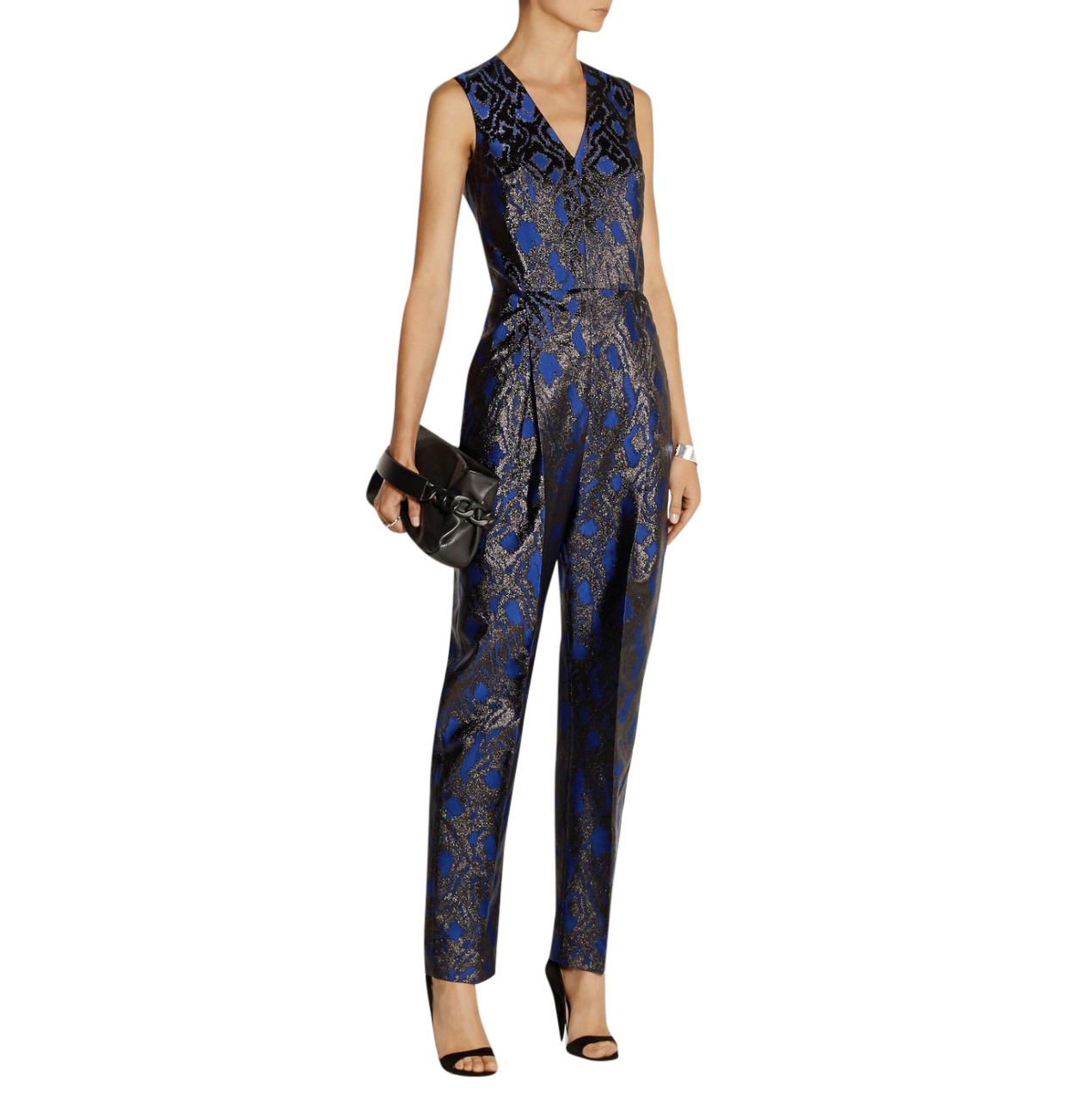 Marcus Lupfer Sophie blue brocade jumpsuit Size XS