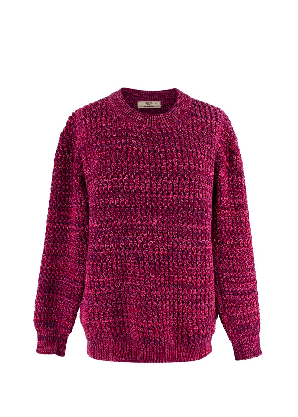 Preowned Prada Purple Textured Knit Crewneck Jumper Size S purple pink cotton