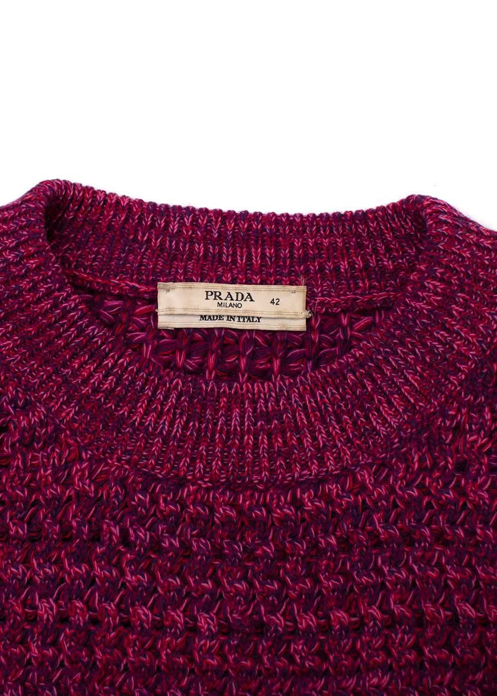 Preowned Prada Purple Textured Knit Crewneck Jumper Size S purple pink cotton