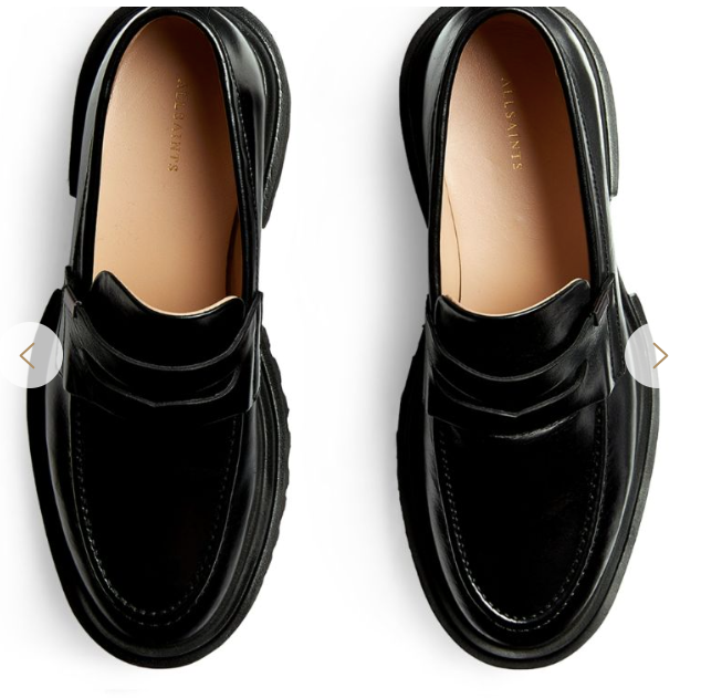 All Saints Black Leather Lola Loafers Size 40