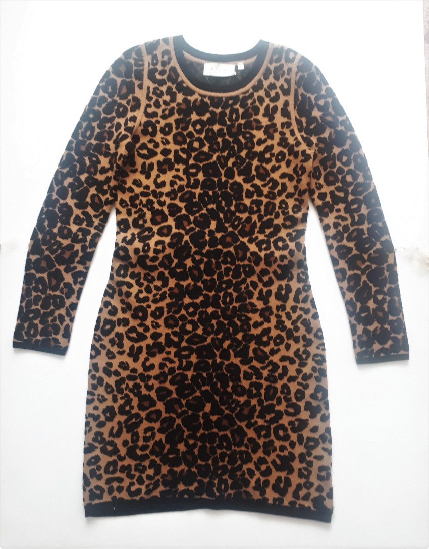 Preowned ALC Stretch Knit Leopard Mini dress Size S Animal Print cashmere