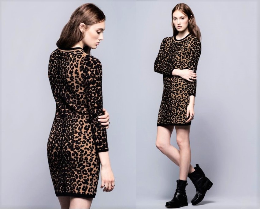 Preowned ALC Stretch Knit Leopard Mini dress Size S Animal Print cashmere