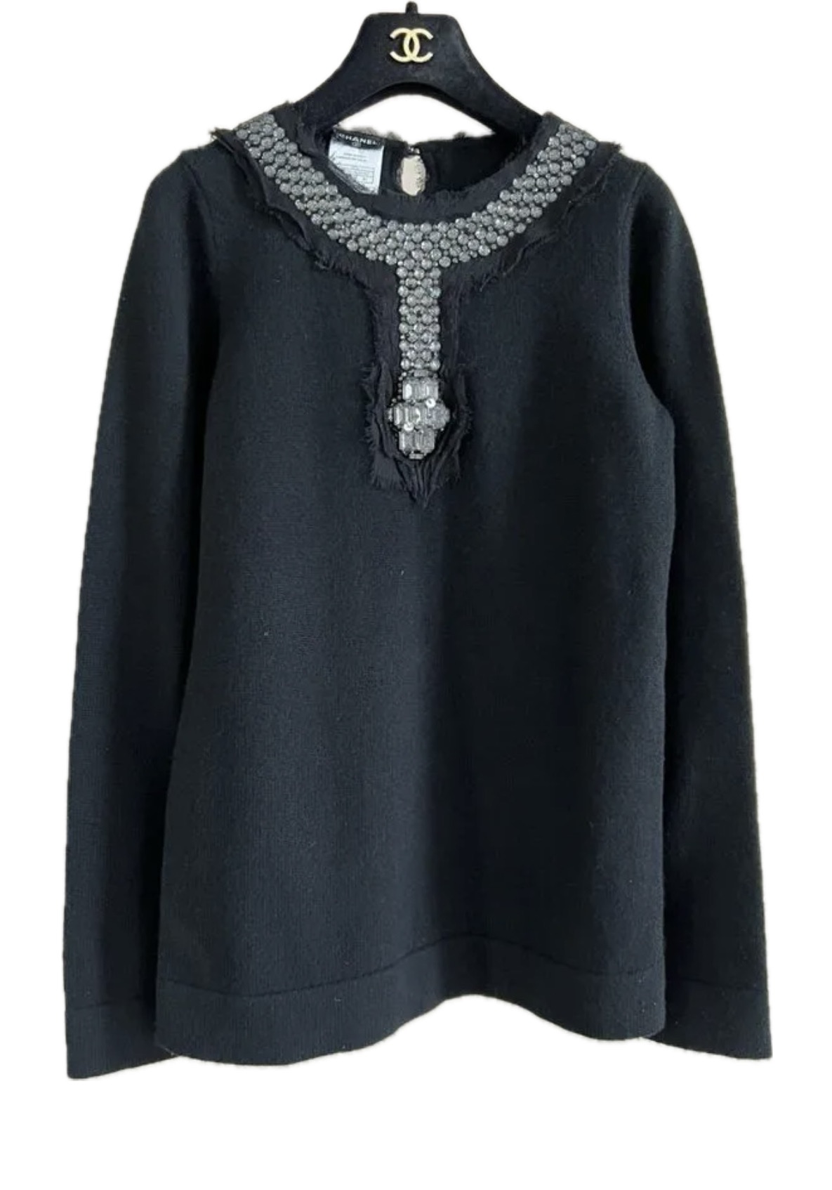 Preowned Chanel Black Cashmere Jumper with Jewel Detail Size M