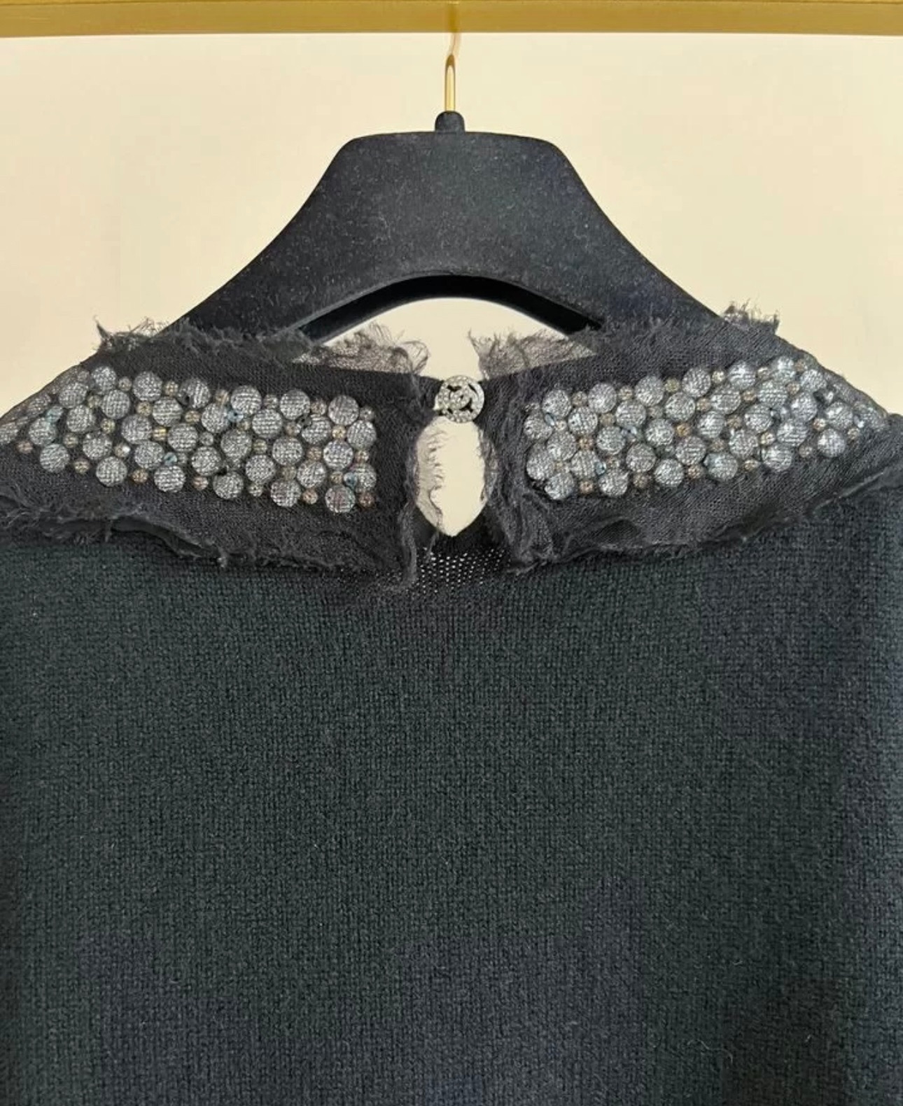 Preowned Chanel Black Cashmere Jumper with Jewel Detail Size M