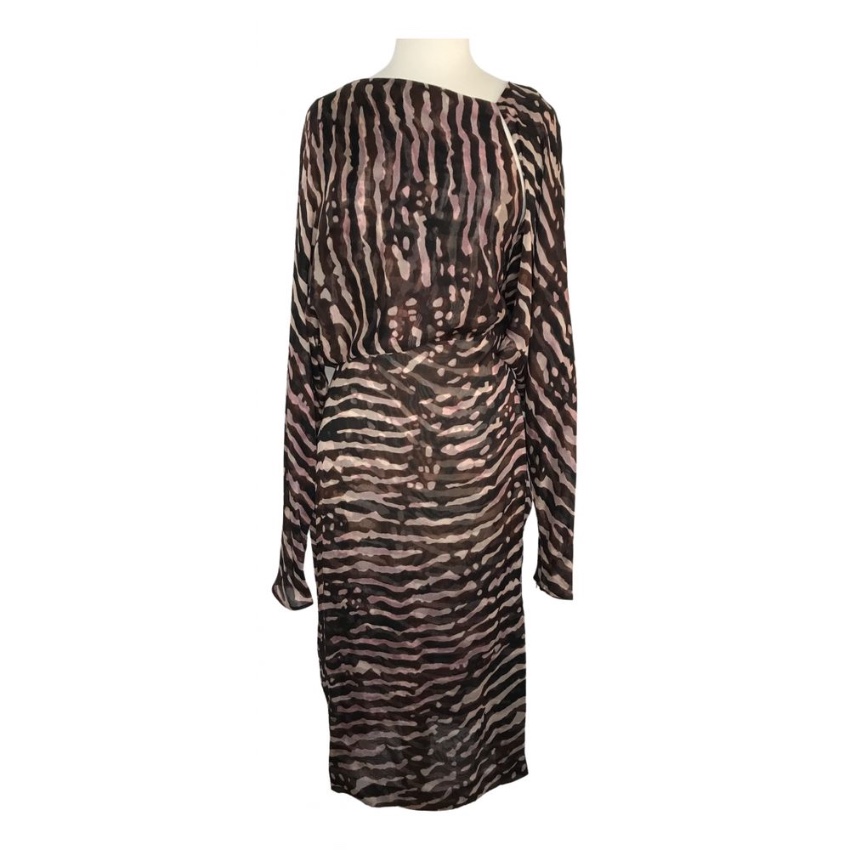 Tom Ford Zebra Print Draped Silk Midi Dress Size S Tan/Brown