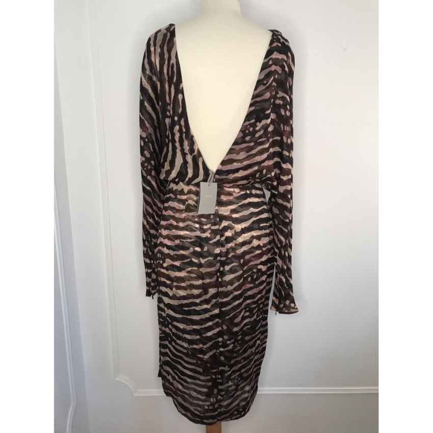 Tom Ford Zebra Print Draped Silk Midi Dress Size S Tan/Brown