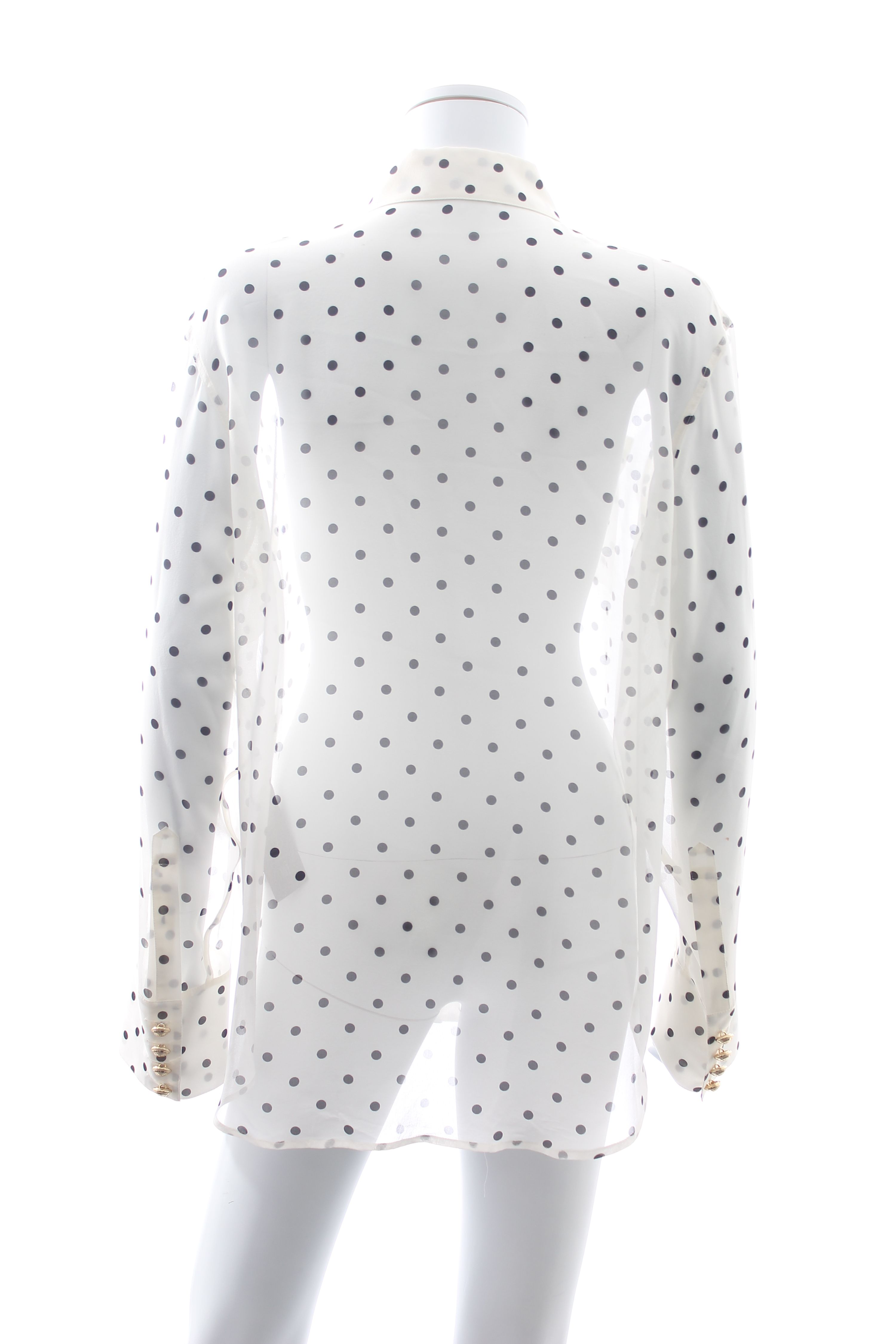 Preowned Balmain Polka Dot Printed White Silk Shirt Size M