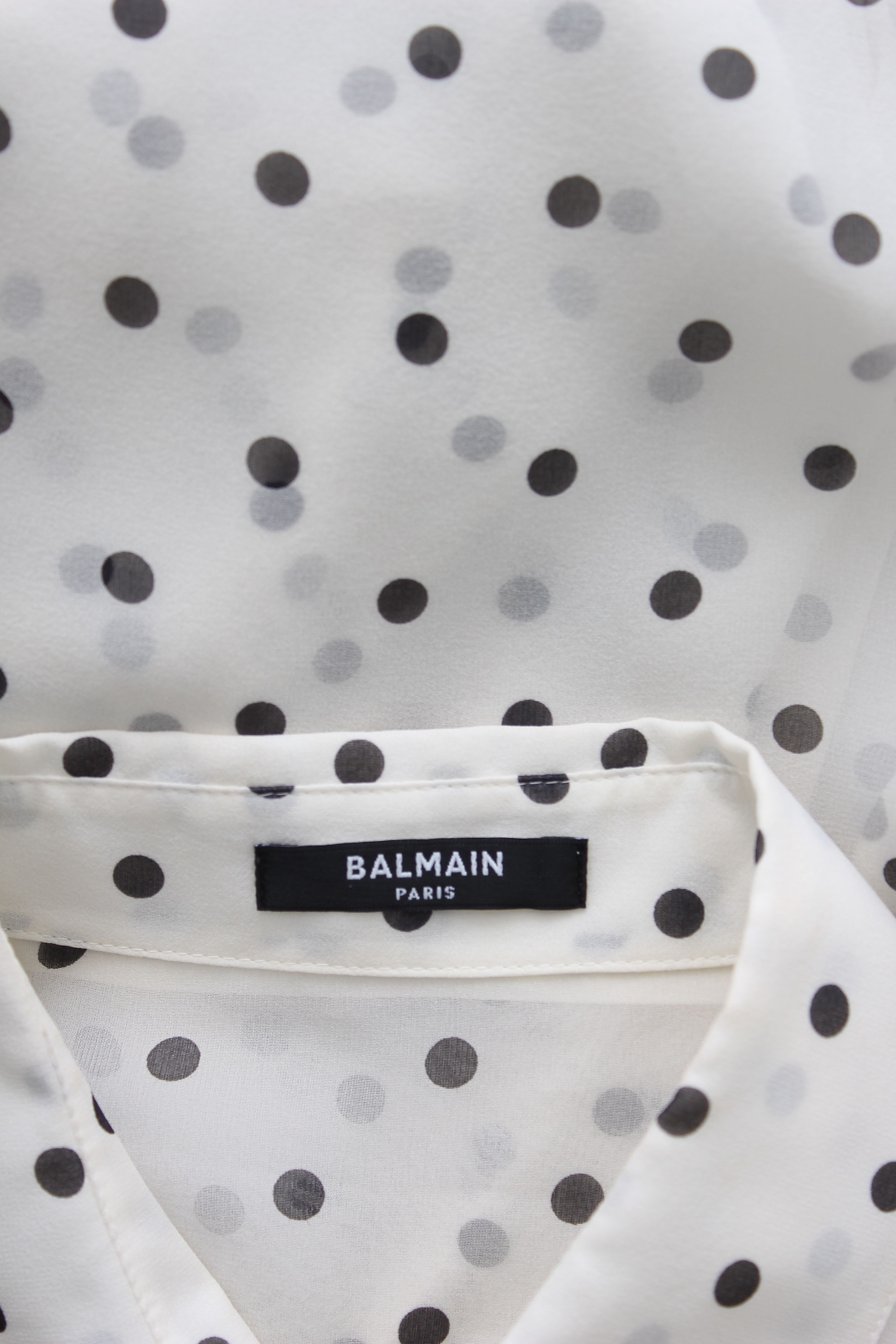 Preowned Balmain Polka Dot Printed White Silk Shirt Size M