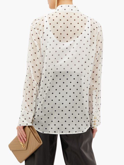 Preowned Balmain Polka Dot Printed White Silk Shirt Size M