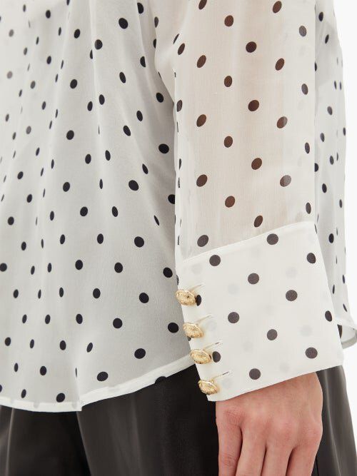 Preowned Balmain Polka Dot Printed White Silk Shirt Size M