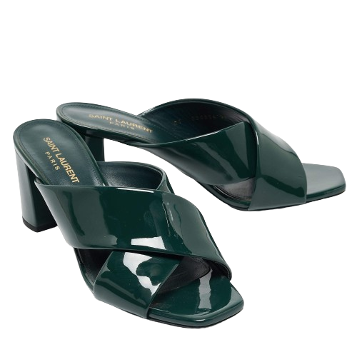 Preowned Saint Laurent Green Patent Leather LouLou Mules Size 385 leather/patent leather