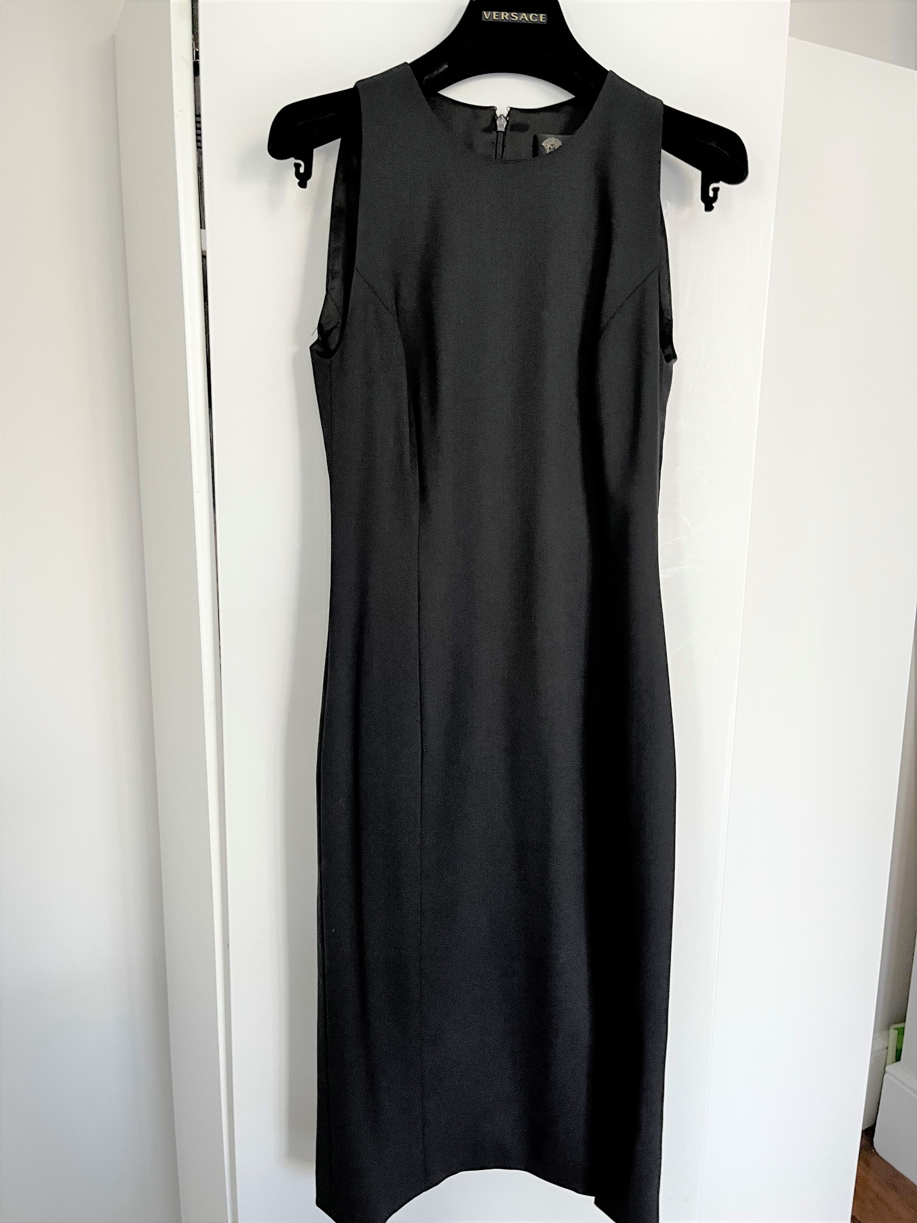 Preowned Versace Black Wool-Blend Sheath Dress Size XS polyester