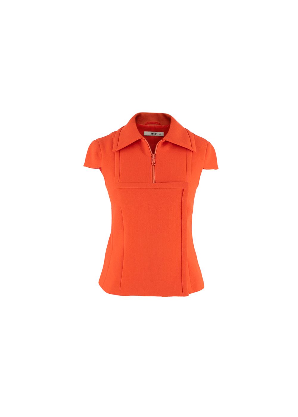 Prada bright orange wool short sleeve zip top Size M