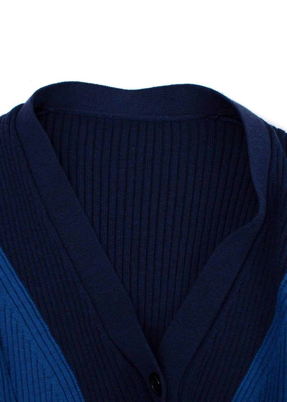 Alexander McQueen Blue Ribbed Knit Peplum Cardigan Size XS Navy and blue wool