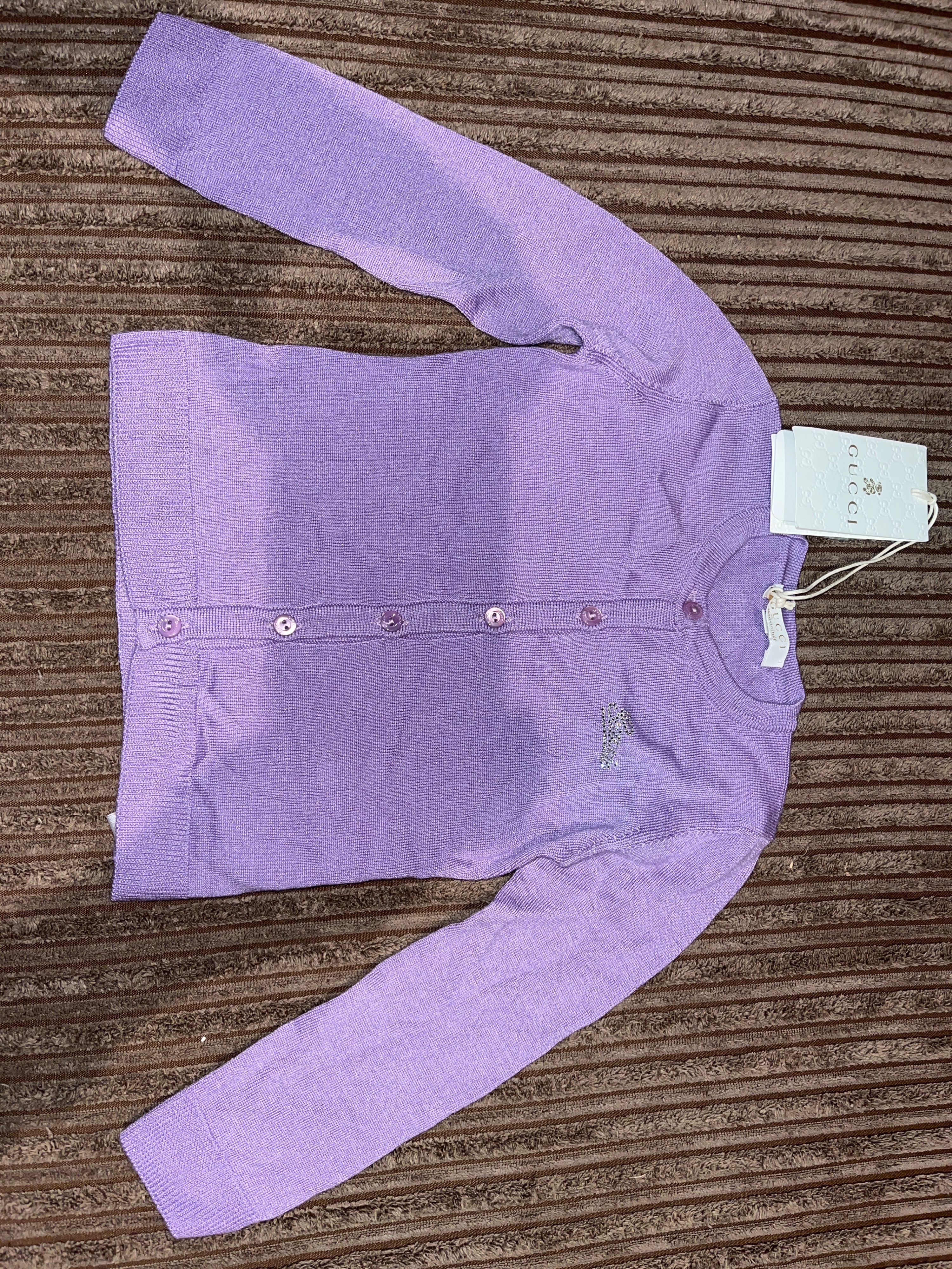 Boys Gucci Lilac round neck cardigan Size 9-12 Months Lilac / purple gucci fabric code-x