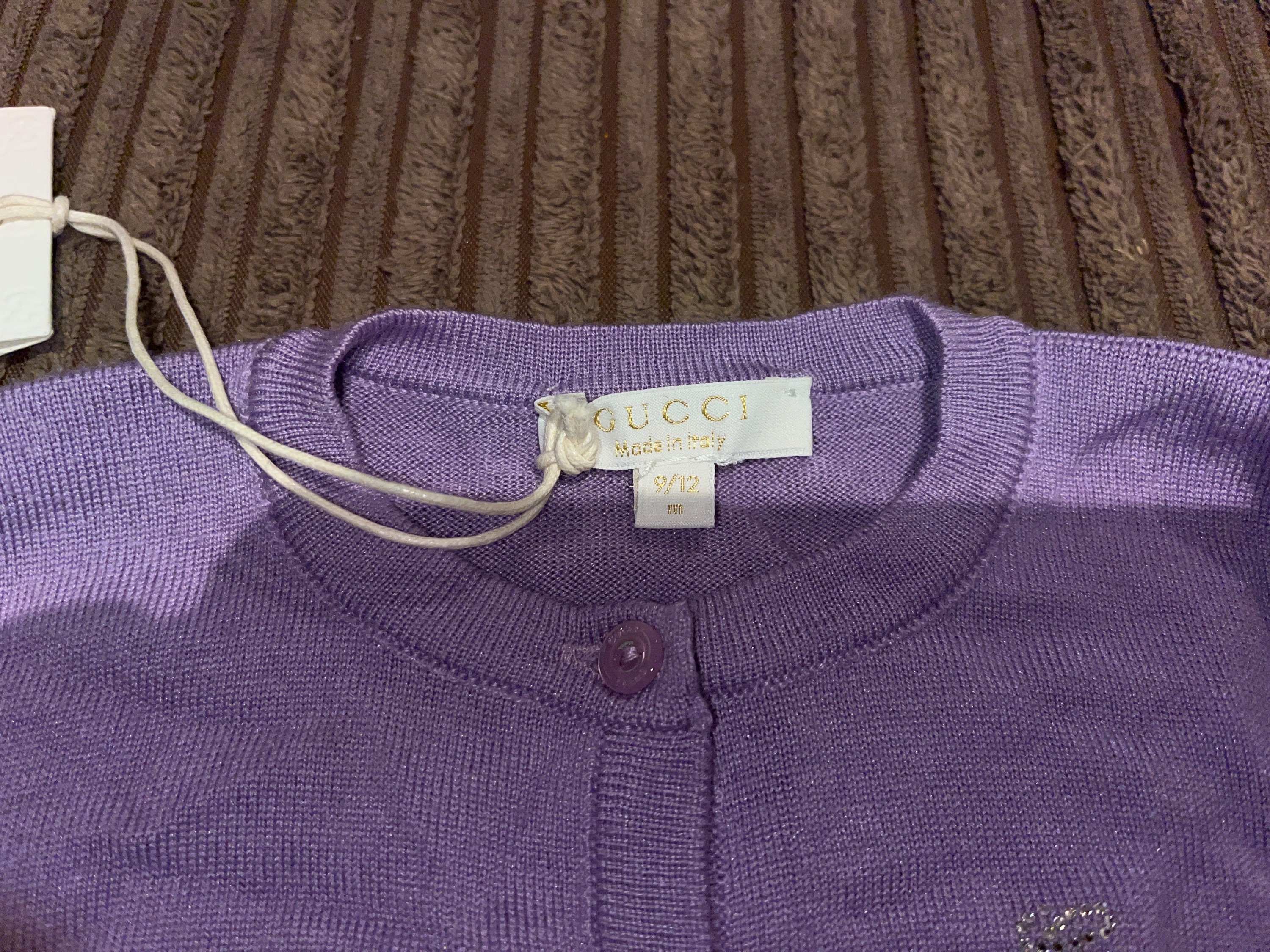 Boys Gucci Lilac round neck cardigan Size 9-12 Months Lilac / purple gucci fabric code-x