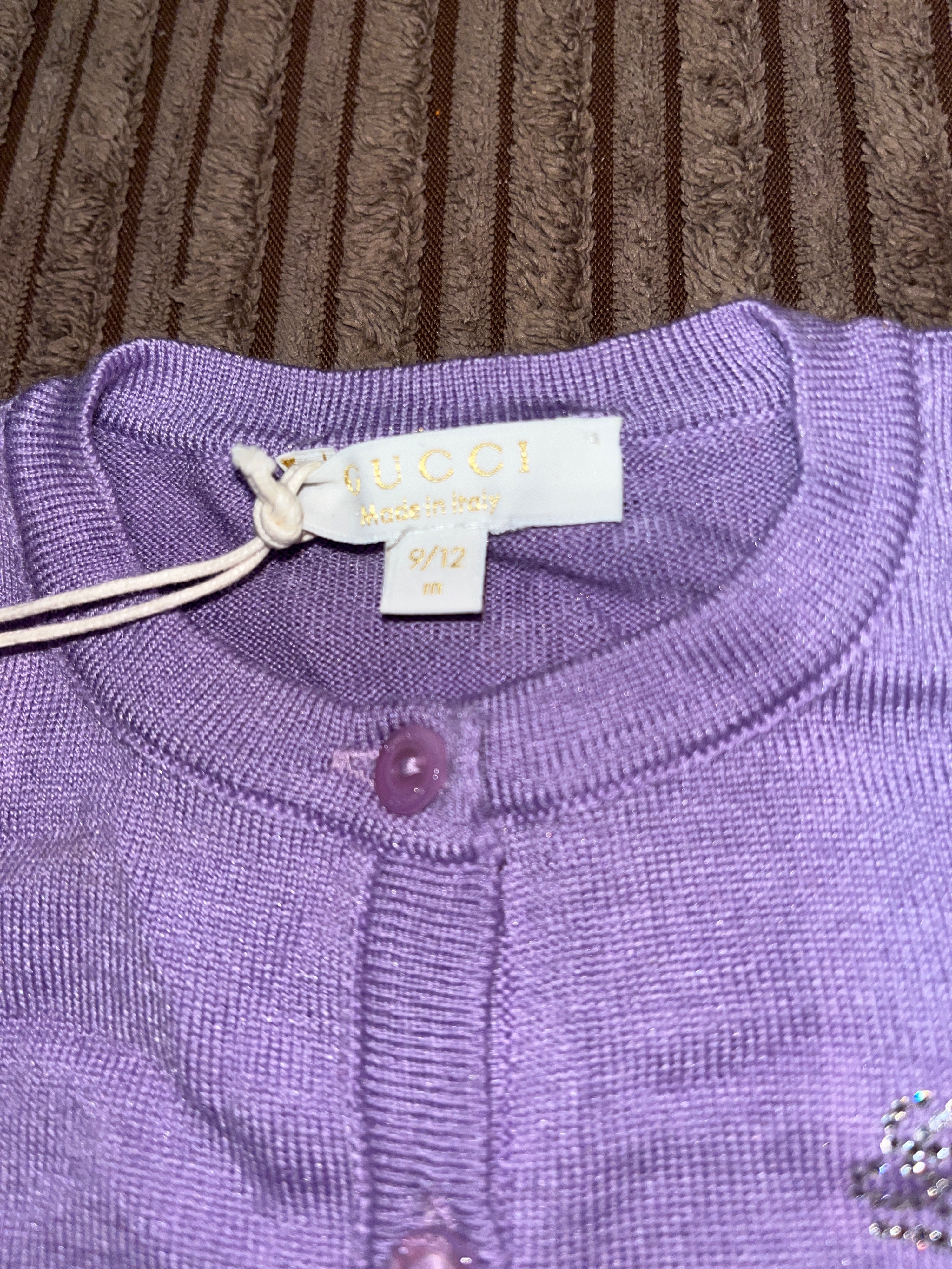 Boys Gucci Lilac round neck cardigan Size 9-12 Months Lilac / purple gucci fabric code-x