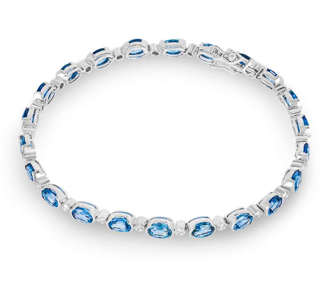 18ct White Gold Diamond  Sapphire Line Bracelet