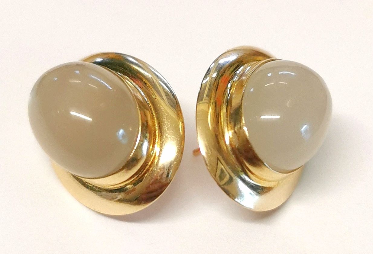 Preowned 9ct yellow gold  moonstone cabouchon earrings