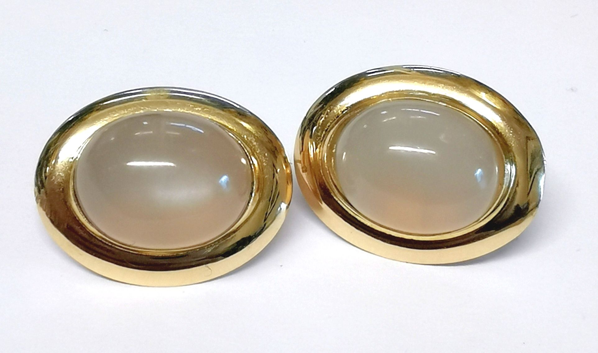 Preowned 9ct yellow gold  moonstone cabouchon earrings