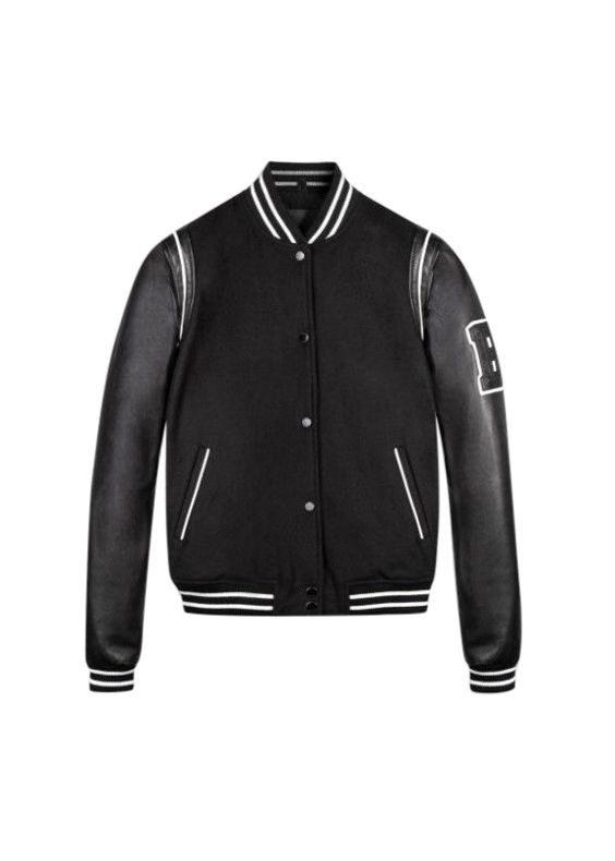 Bodaskins Wool  Nappa Leather Varsity Jacket Size XS Black and White