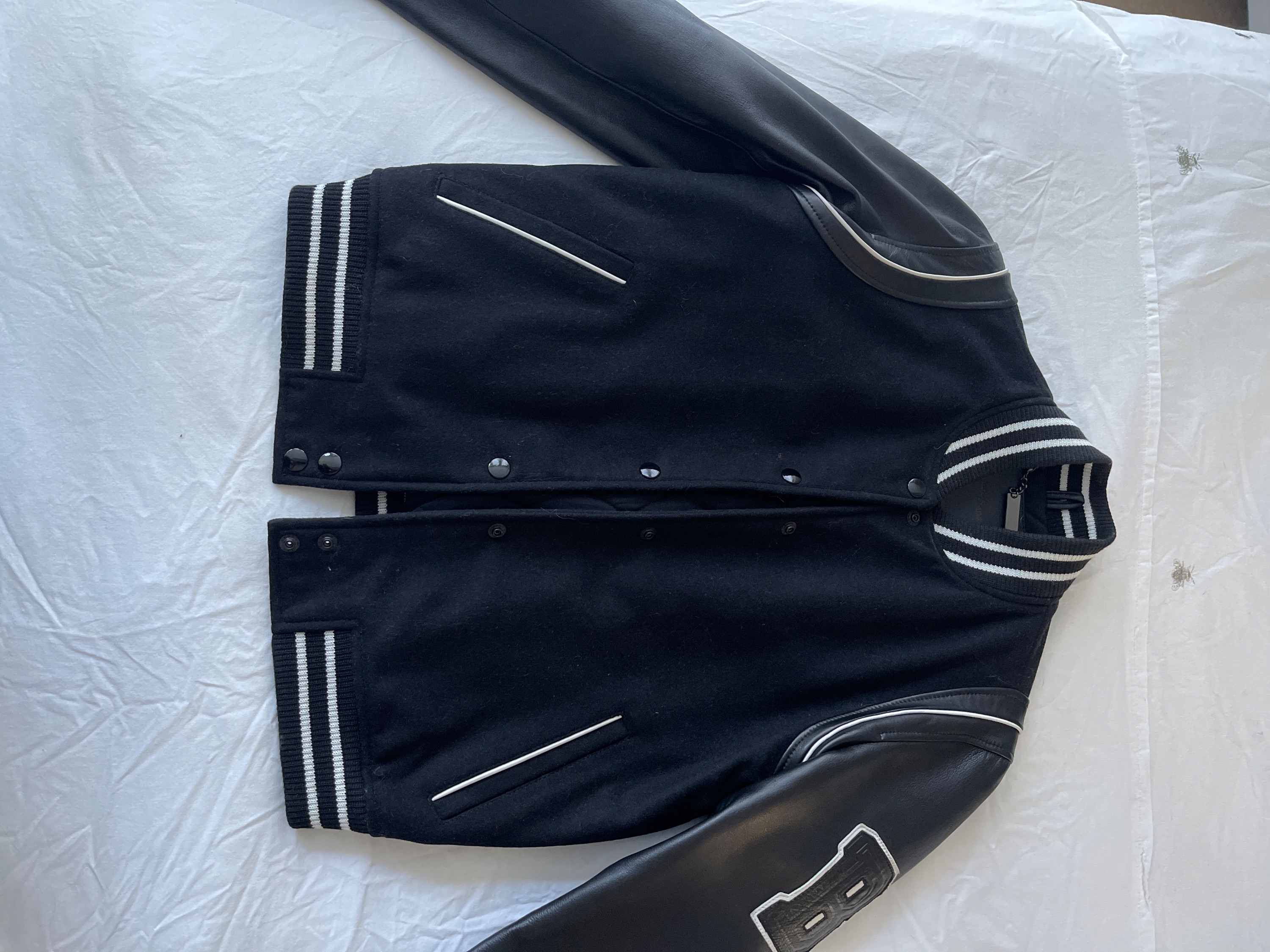 Bodaskins Wool  Nappa Leather Varsity Jacket Size XS Black and White