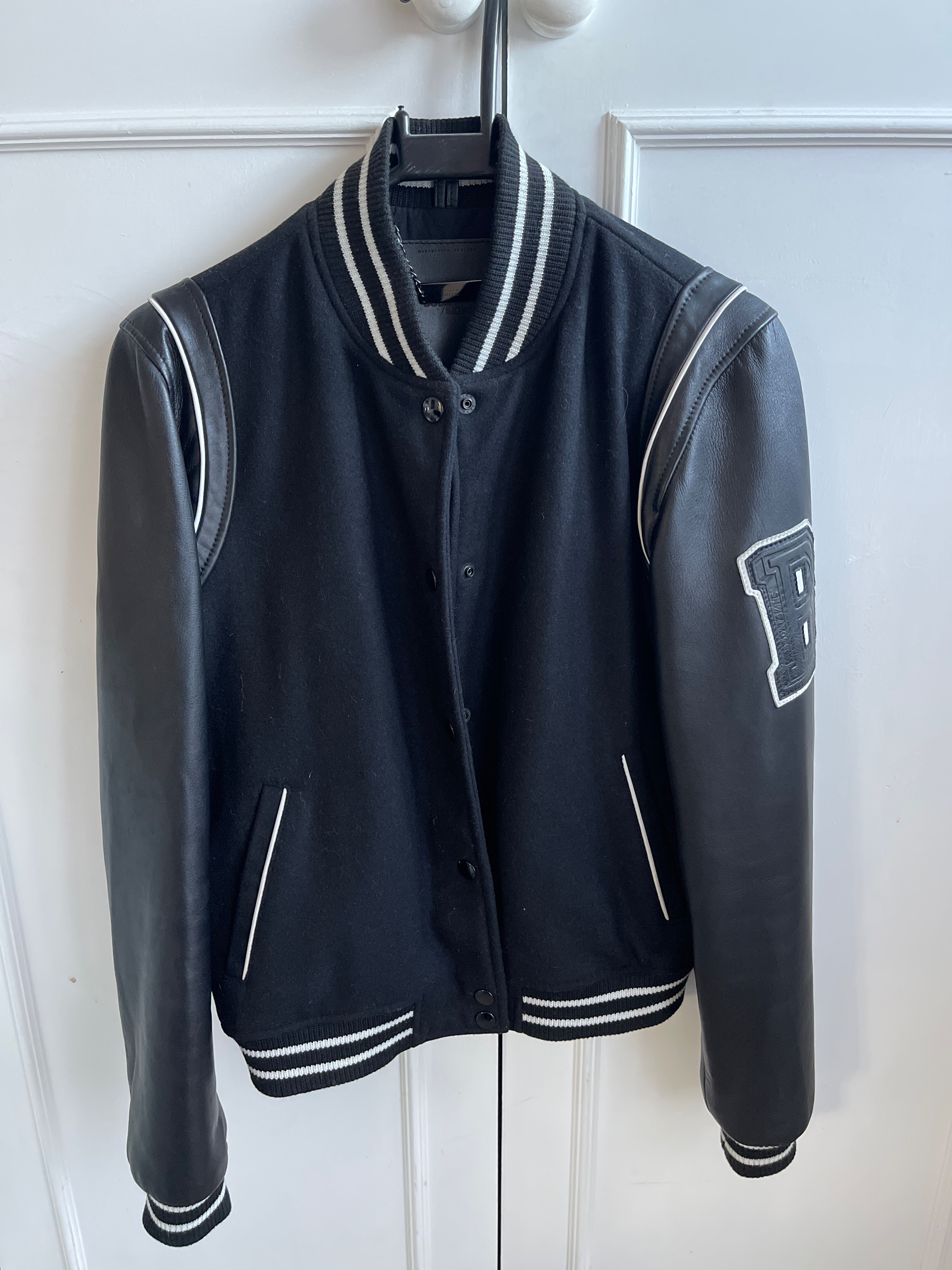 Bodaskins Wool  Nappa Leather Varsity Jacket Size XS Black and White