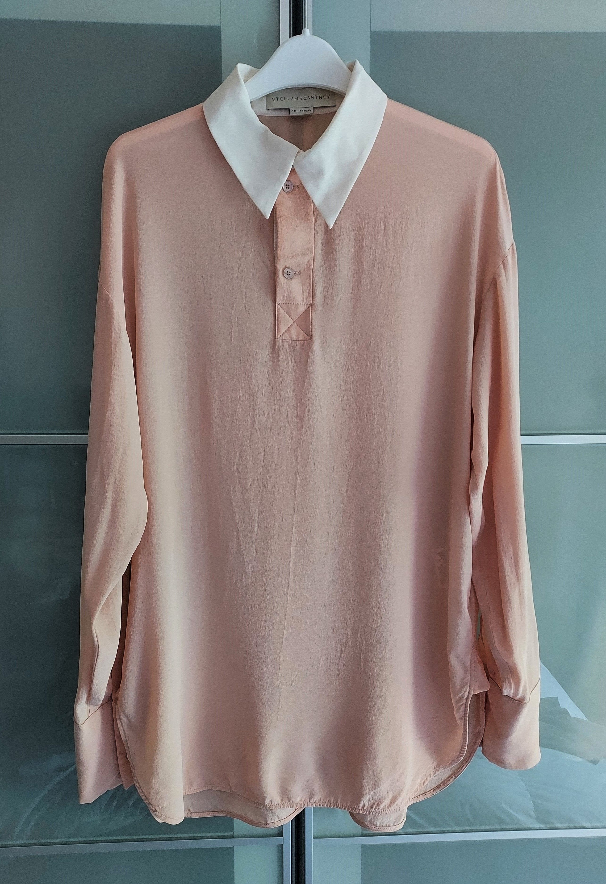 Preowned Stella McCartney Contrast Collar Pink Silk Shirt Size XS Pink  white