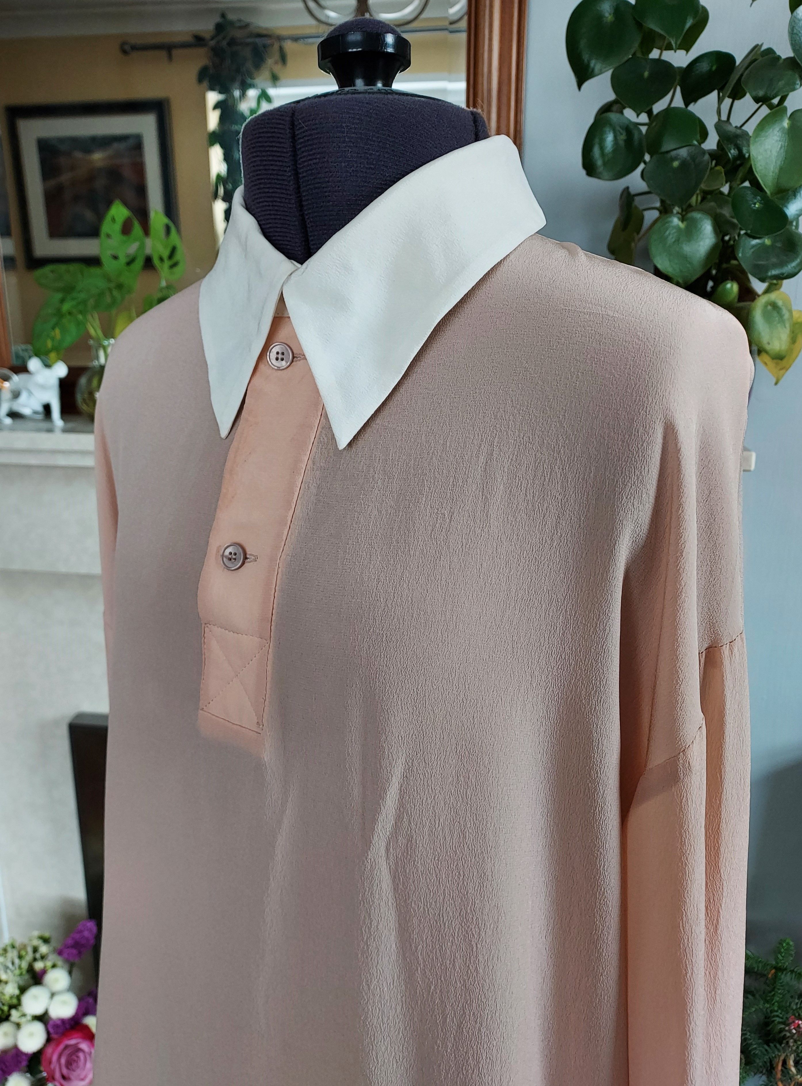 Preowned Stella McCartney Contrast Collar Pink Silk Shirt Size XS Pink  white