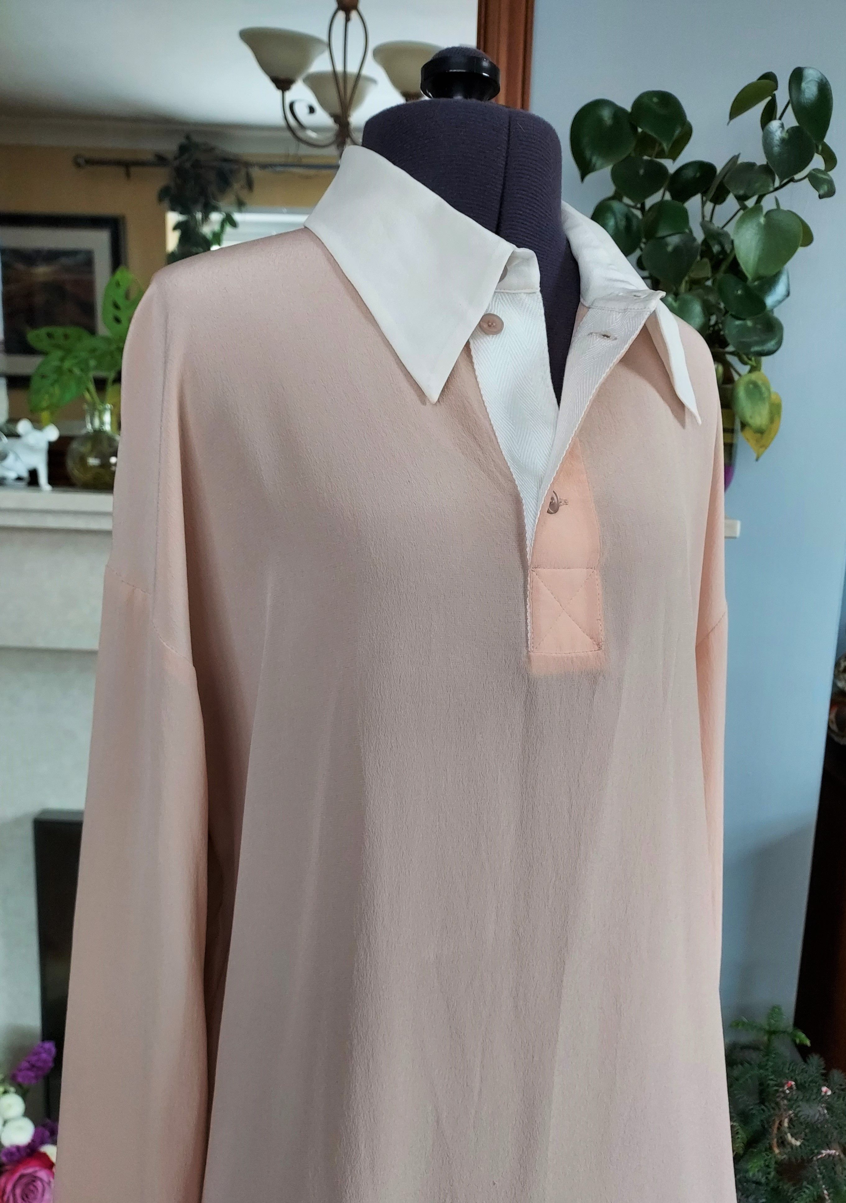 Preowned Stella McCartney Contrast Collar Pink Silk Shirt Size XS Pink  white