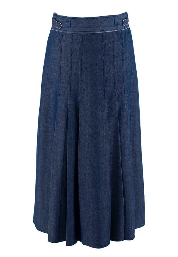 Gabriela Hearst Denim-Blue Wool Pleated Maxi Skirt Size XXS Blue