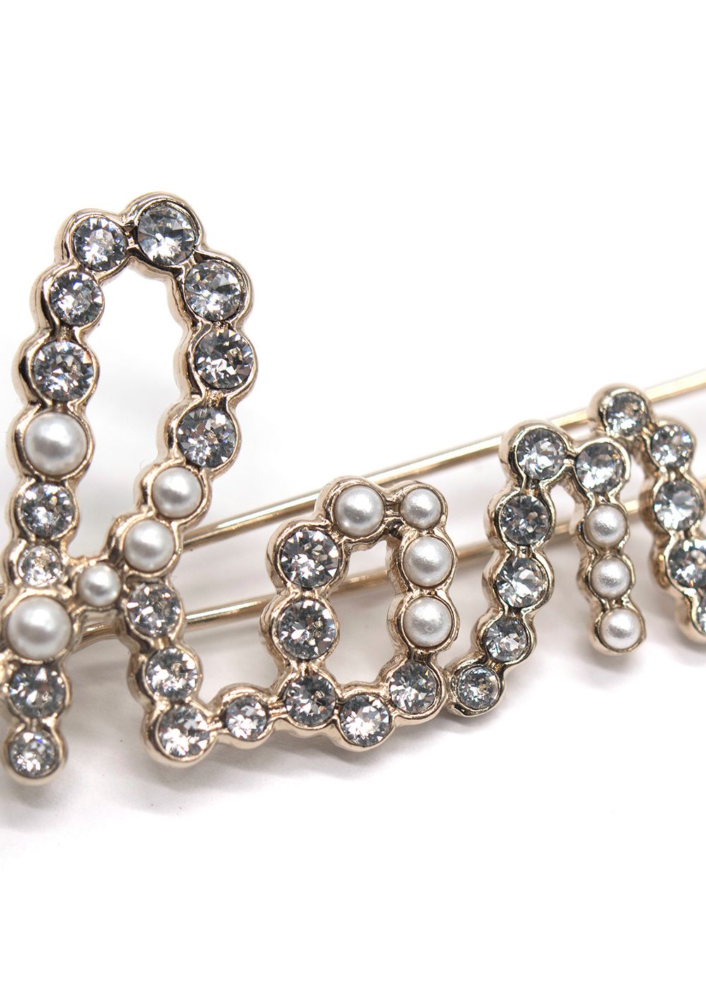 Chanel Faux Pearl and Crystal 'Chanel' Hair Pin Gold and Silver metal