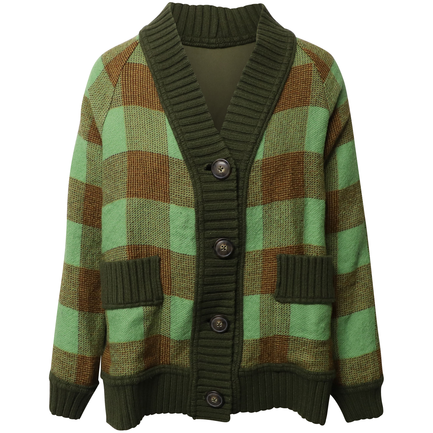 Preowned Sea New York Green Plaid Wool Cardigan Size XS multicolor print wool/hair/lana vergine