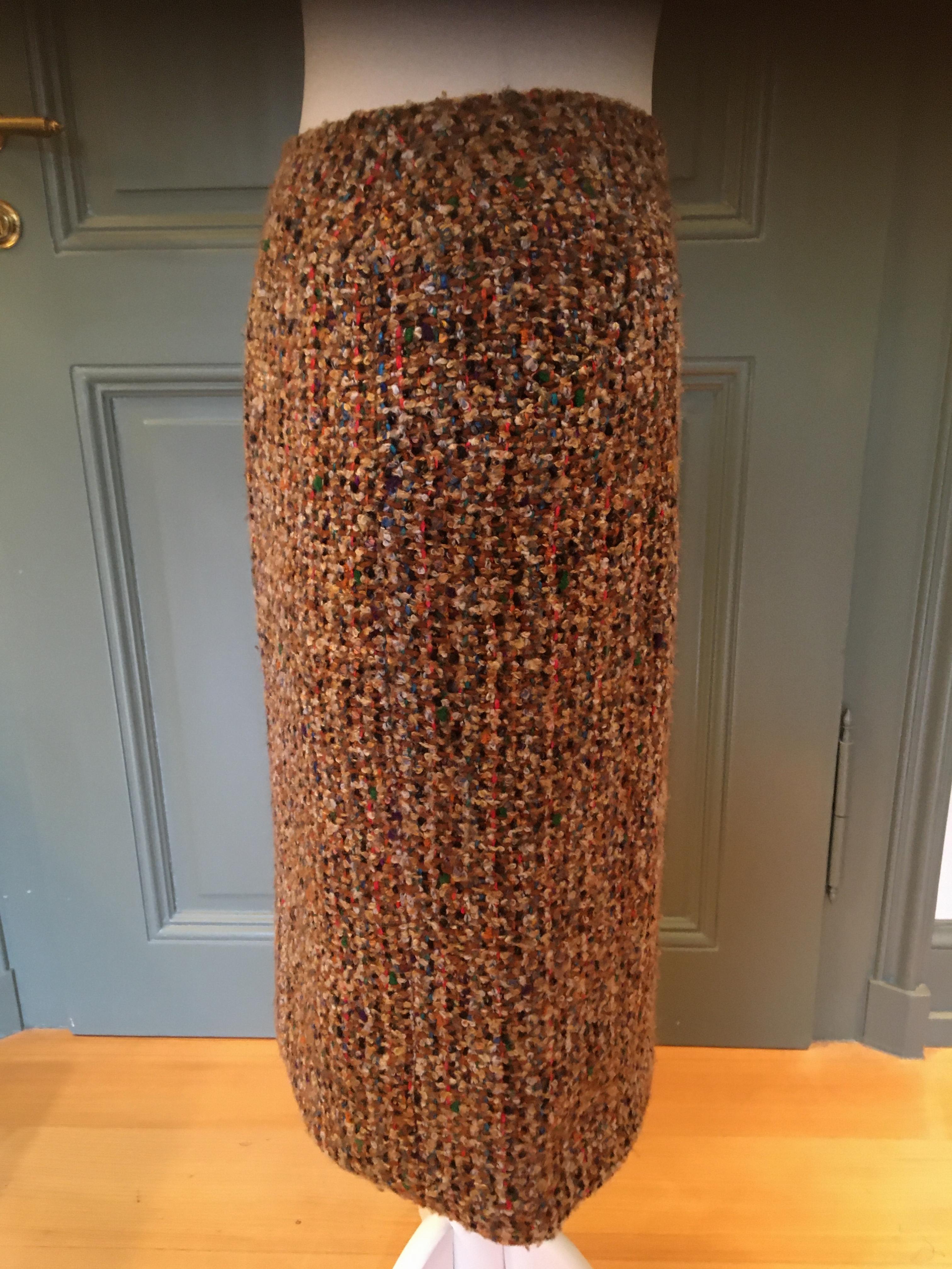 Preowned Chanel Multicoloured Boucle Tweed Skirt Size XS Tan/Brown