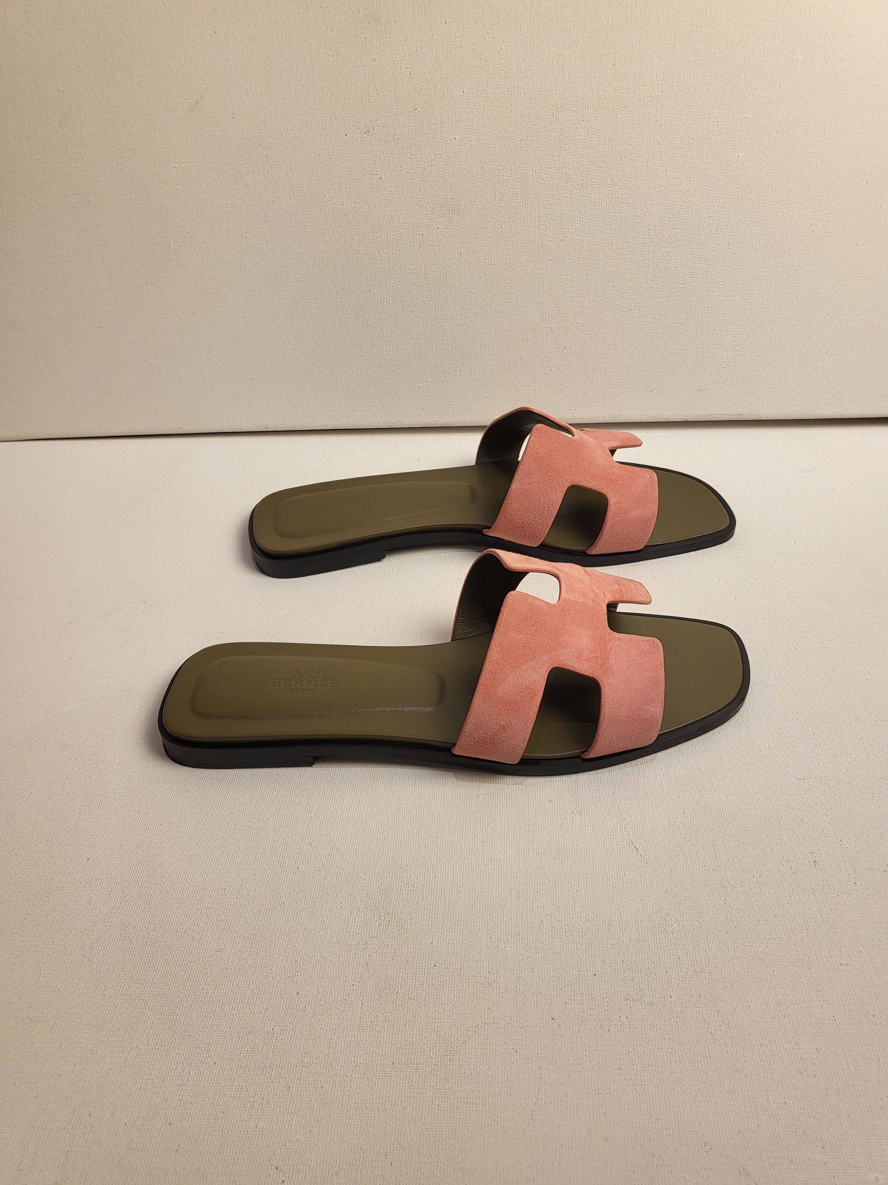 Preowned Hermes Sold Out Rose Du Désert Suede Oran Sandals Size 39 Multi leather/suede