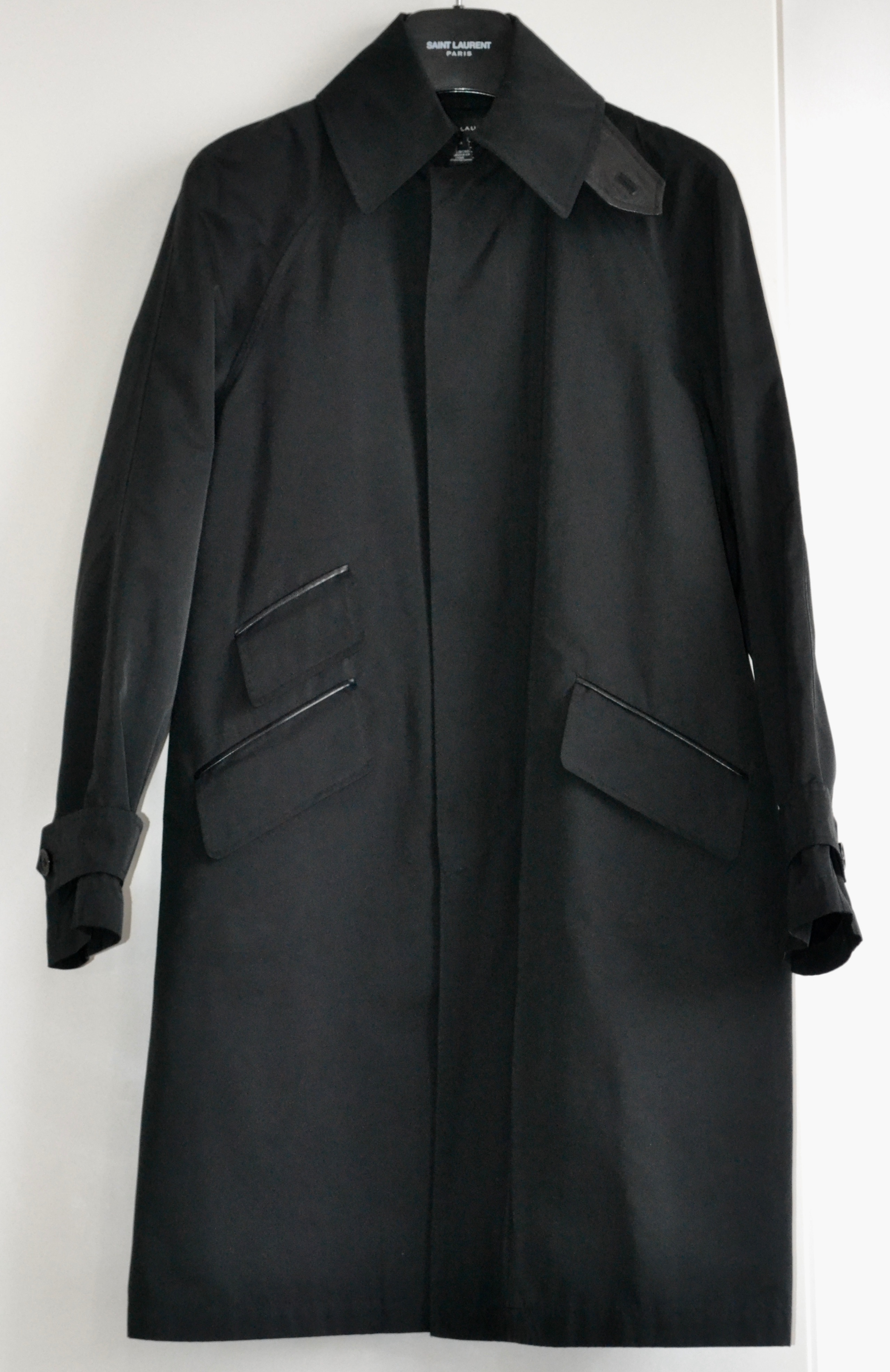 Preowned Ralph Lauren Black Label Leather Trimmed Trench Coat Size XS cotton