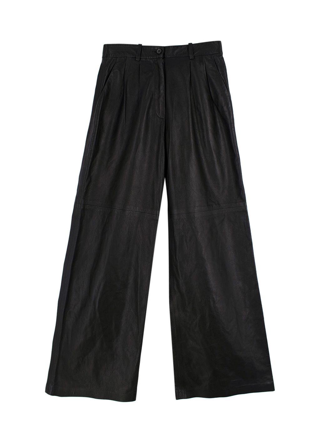 Preowned Nili Lotan Black Nico Wide Leg Leather Trousers Size XXS