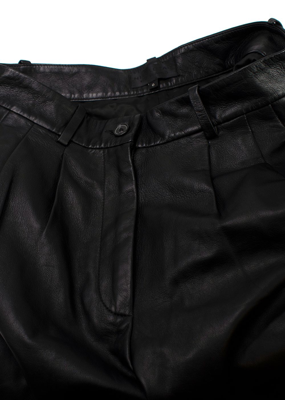 Preowned Nili Lotan Black Nico Wide Leg Leather Trousers Size XXS