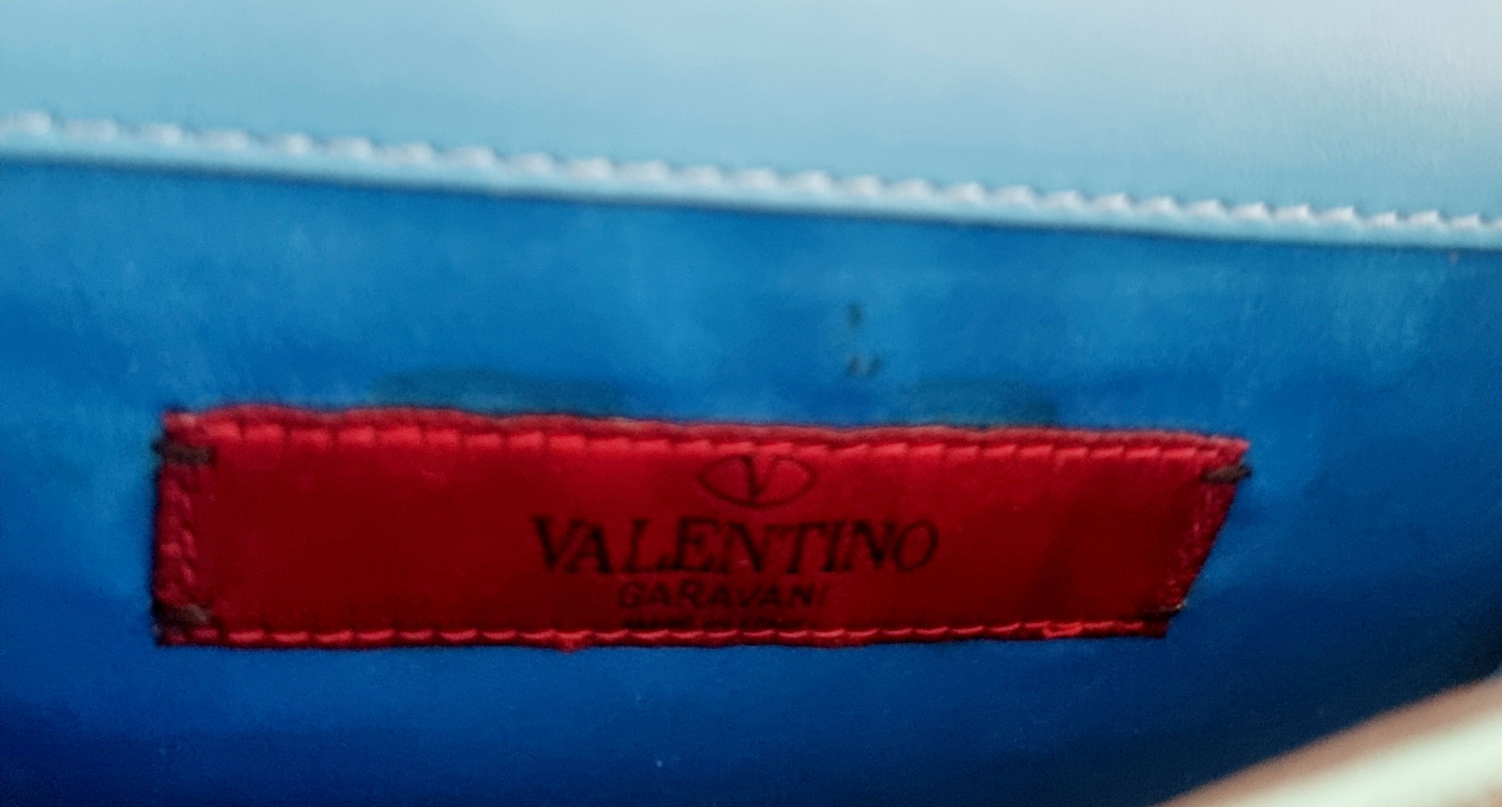 Preowned Valentino Blue Rockstud Wallet on Chain leather