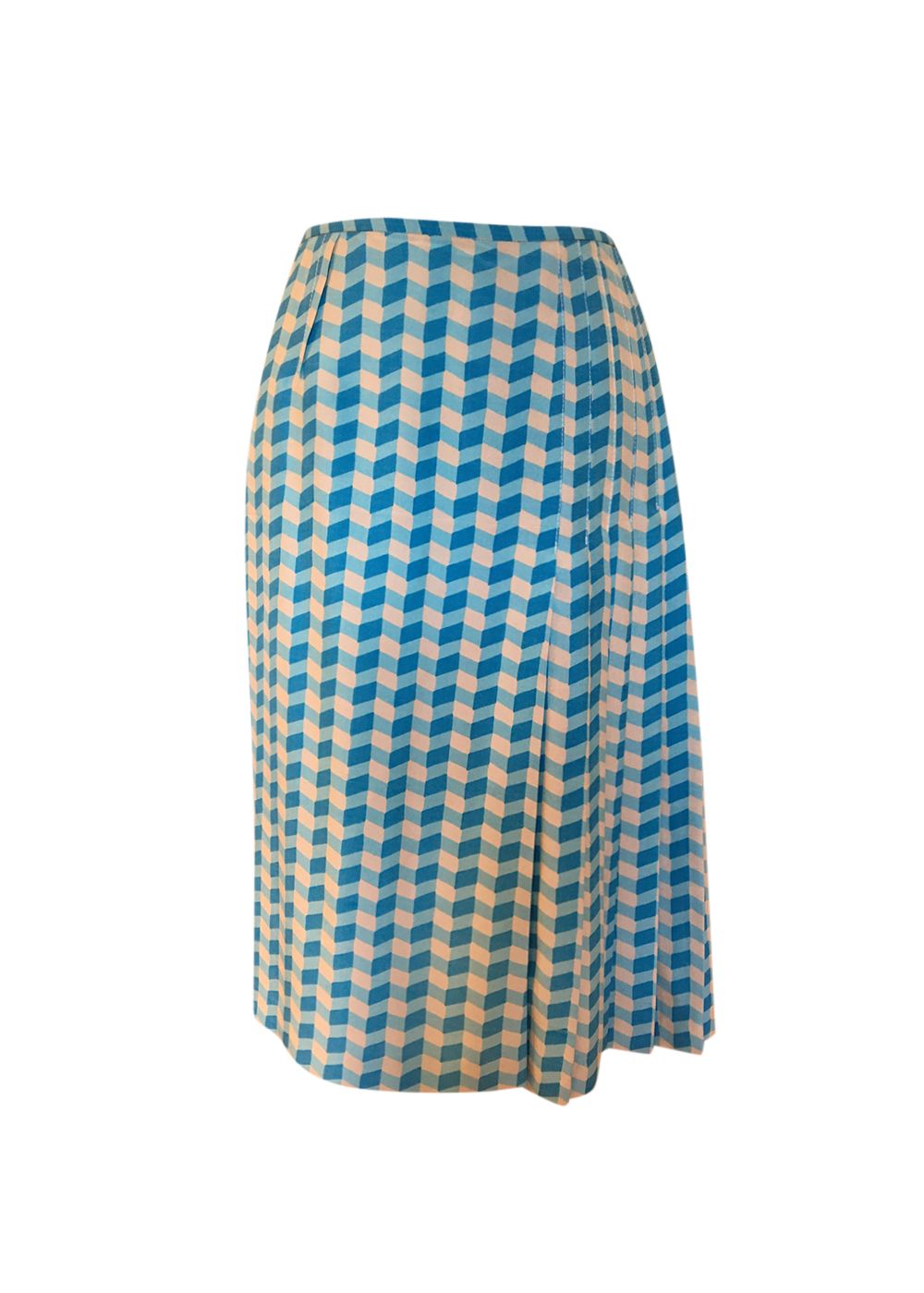 Preowned Bottega Veneta Turquoise Silk Pleat Detail Midi Skirt Size S