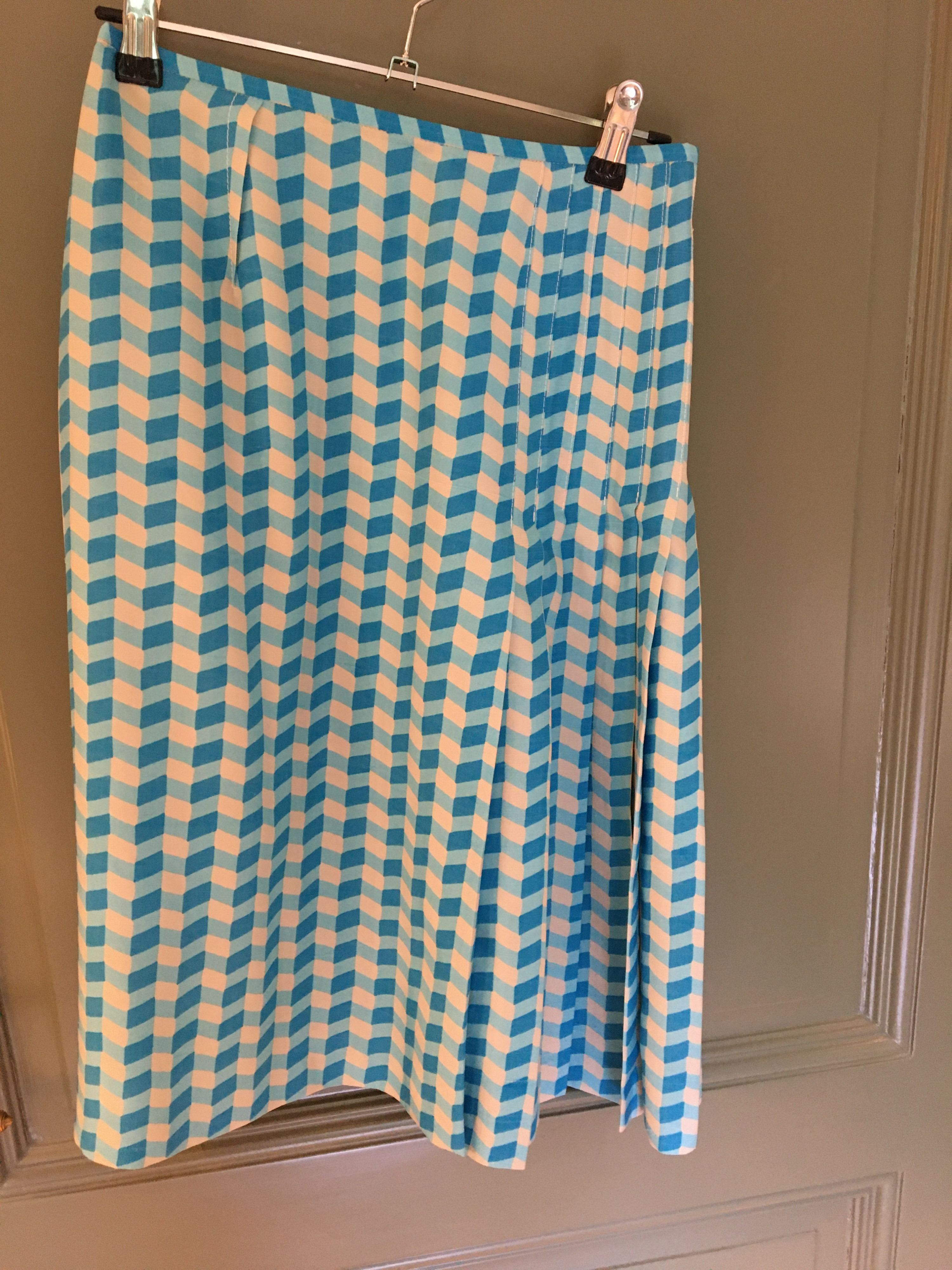 Preowned Bottega Veneta Turquoise Silk Pleat Detail Midi Skirt Size S